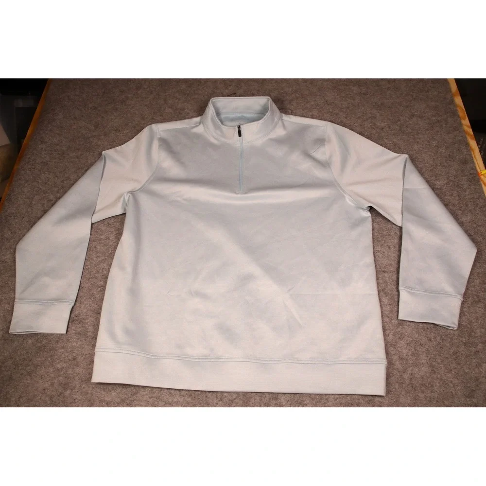 Hickey Freeman Mens XL Blue Micro Stripe Quarter Zip Pullover Golf Sweater
